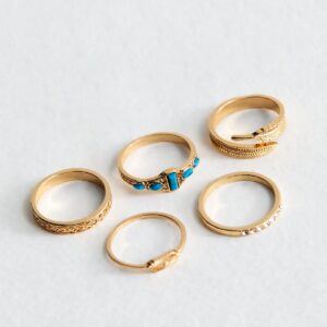 Pack of five Gold Tone Feather Rings New Glance