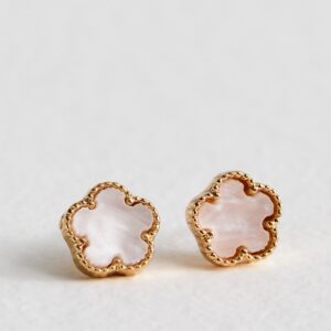 Gold Tone Cream Flower Stud Earrings New Glance