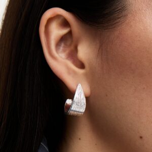 Silver Tone Textured Open Hoop Earrings New Glance