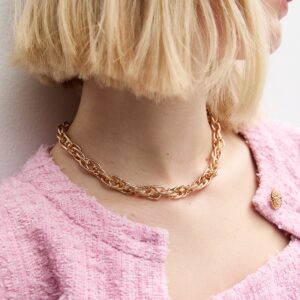Gold Chunky Twist Hyperlink Choker Necklace New Glance