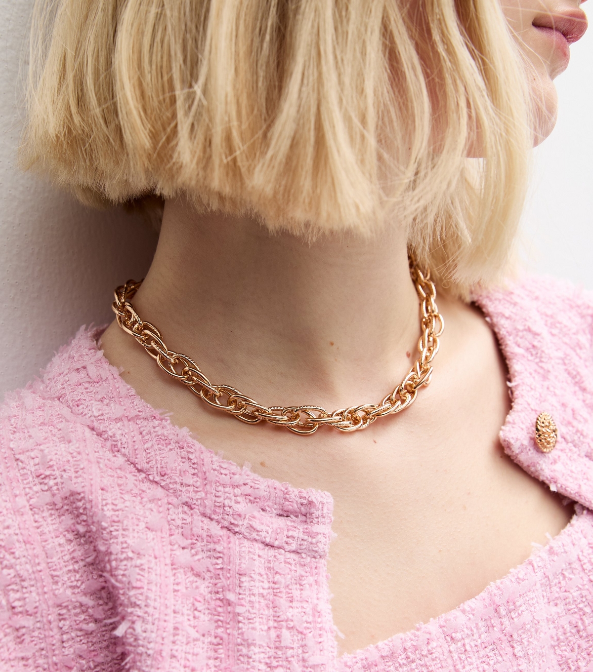 Gold Chunky Twist Hyperlink Choker Necklace New Glance