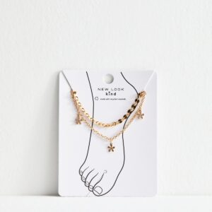 Pack of two Flower and Disc Anklets New Glance