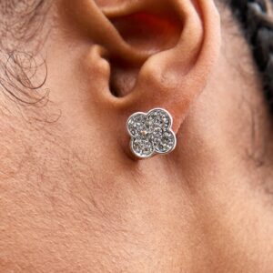 Silver Tone Diamanté Adorned Flower Earrings New Glance