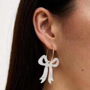 Cream Bow Drop Hoop Earrings New Glance