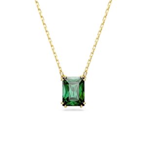 Swarovski Matrix Gold Rectangular Cut Green Pendant Necklace – 45cm