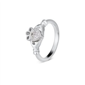 Argento Silver Pave Heart Claddagh Ring – 56