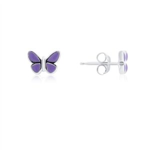 Argento Silver Kids Purple Butterfly Stud Earriings – 925 Silver
