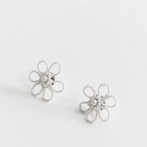Silver Fake Pearl Floral Stud Earrings New Glance