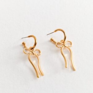 Gold Tone Bow Drop Hoop Earrings New Glance