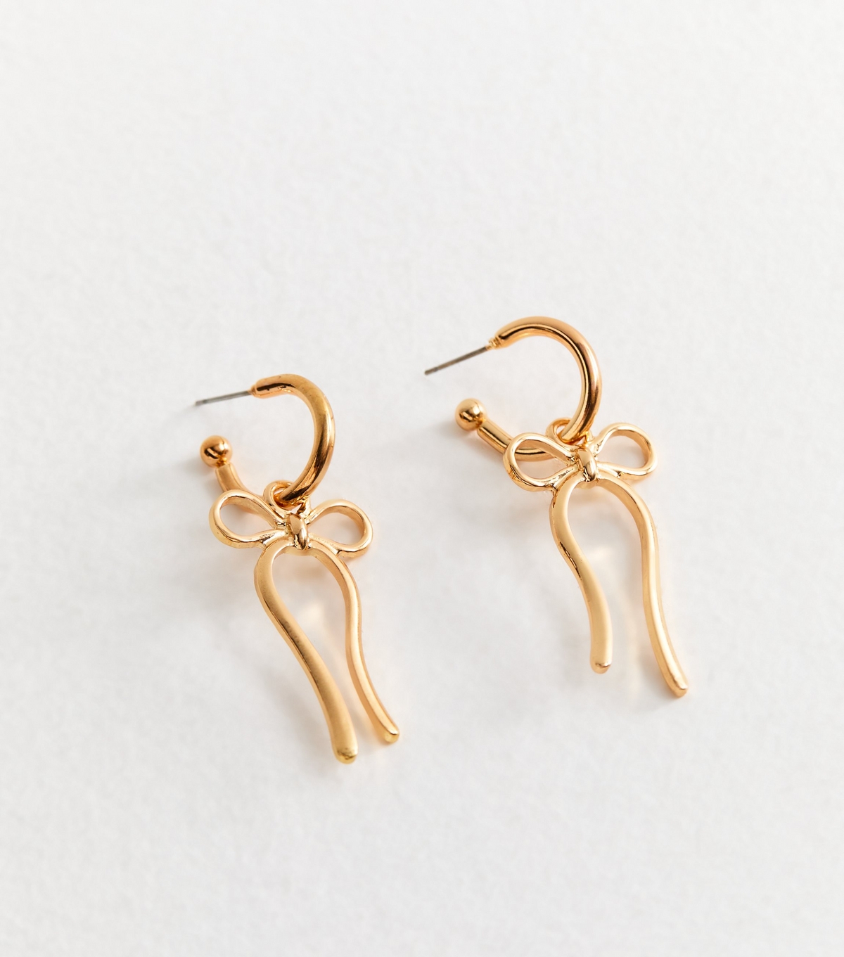 Gold Tone Bow Drop Hoop Earrings New Glance