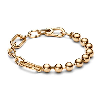 Pandora Gold Steel Bead & Hyperlink Chain Bracelet - 17cm