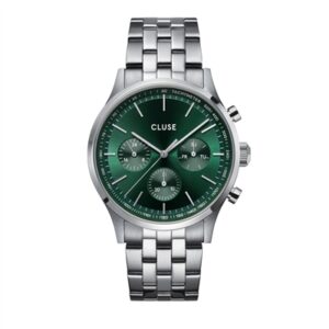 CLUSE Silver Antheor Multifunction Inexperienced Dial Watch – Silver
