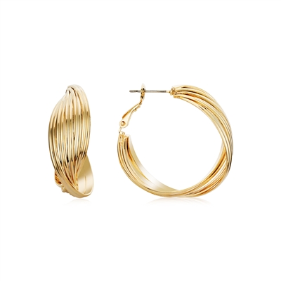 August Woods Gold Chunky Ribbed Hoop Earring - Gold