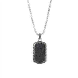 Over & Over Silver and Black Mens Tag Pendant Necklace – Silver