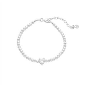 Argento Silver Pearl Heart CZ Bracelet – Silver