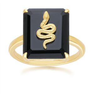 Grand Deco Black Onyx Snake Ring in Gold Plated Sterling Silver