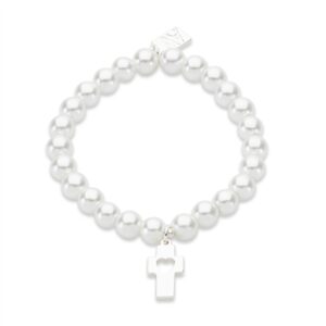August Woods Silver Cross Heart Pearl Bracelet – Silver