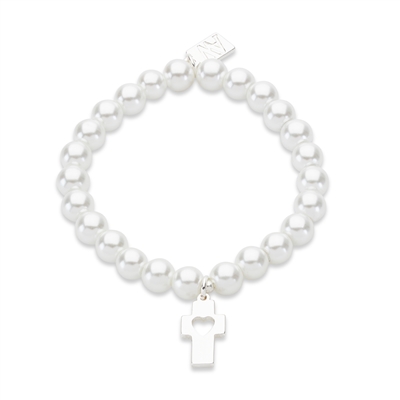 August Woods Silver Cross Heart Pearl Bracelet - Silver