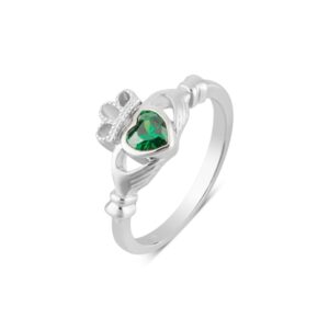 Argento Silver Green Crystal Claddagh Ring – 56