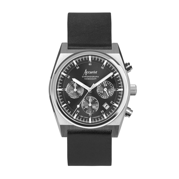 Accurist Males's Starting place Chronograph Black Leather-based Watch - Silver