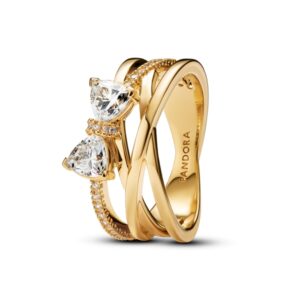 Pandora Gold Glowing Bow & Crossover Band Ring – 50