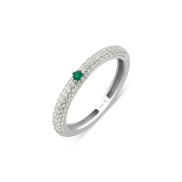 Argento Silver Inexperienced Stone Pavé Band Ring - 52