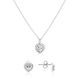 Argento Silver Crystal Heart Solitaire Set – Silver