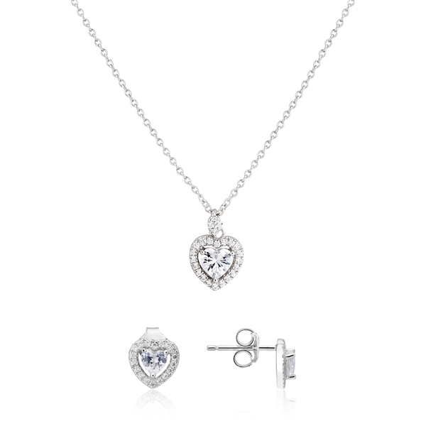 Argento Silver Crystal Heart Solitaire Set - Silver