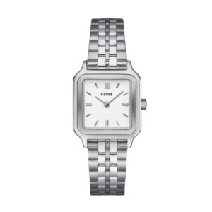CLUSE Silver Gracieuse Petite Sq. White Watch – Silver