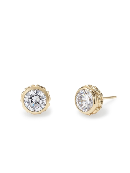 Trainer Gold C Bezel Crystal Stud Earrings - Gold