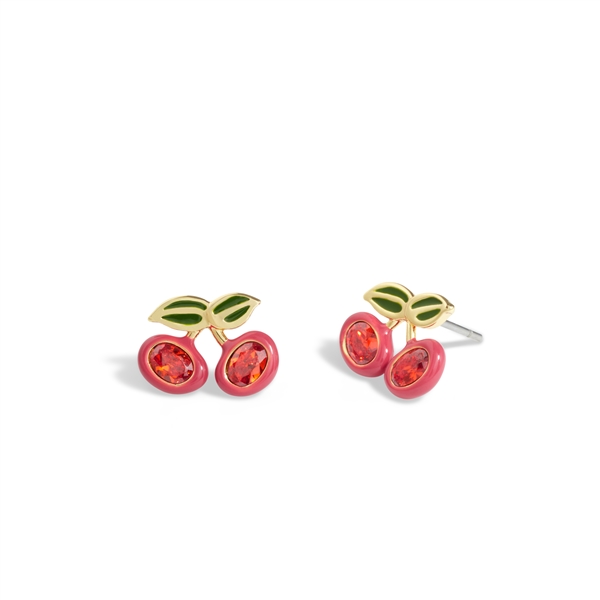 Trainer Gold Pink Cherry Stud Earrings - Gold