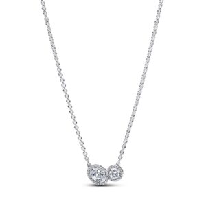 Pandora Silver Halo White Crystal Oval Collier Necklace