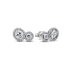 Pandora Silver Halo White Oval Crystal Stud Earrings