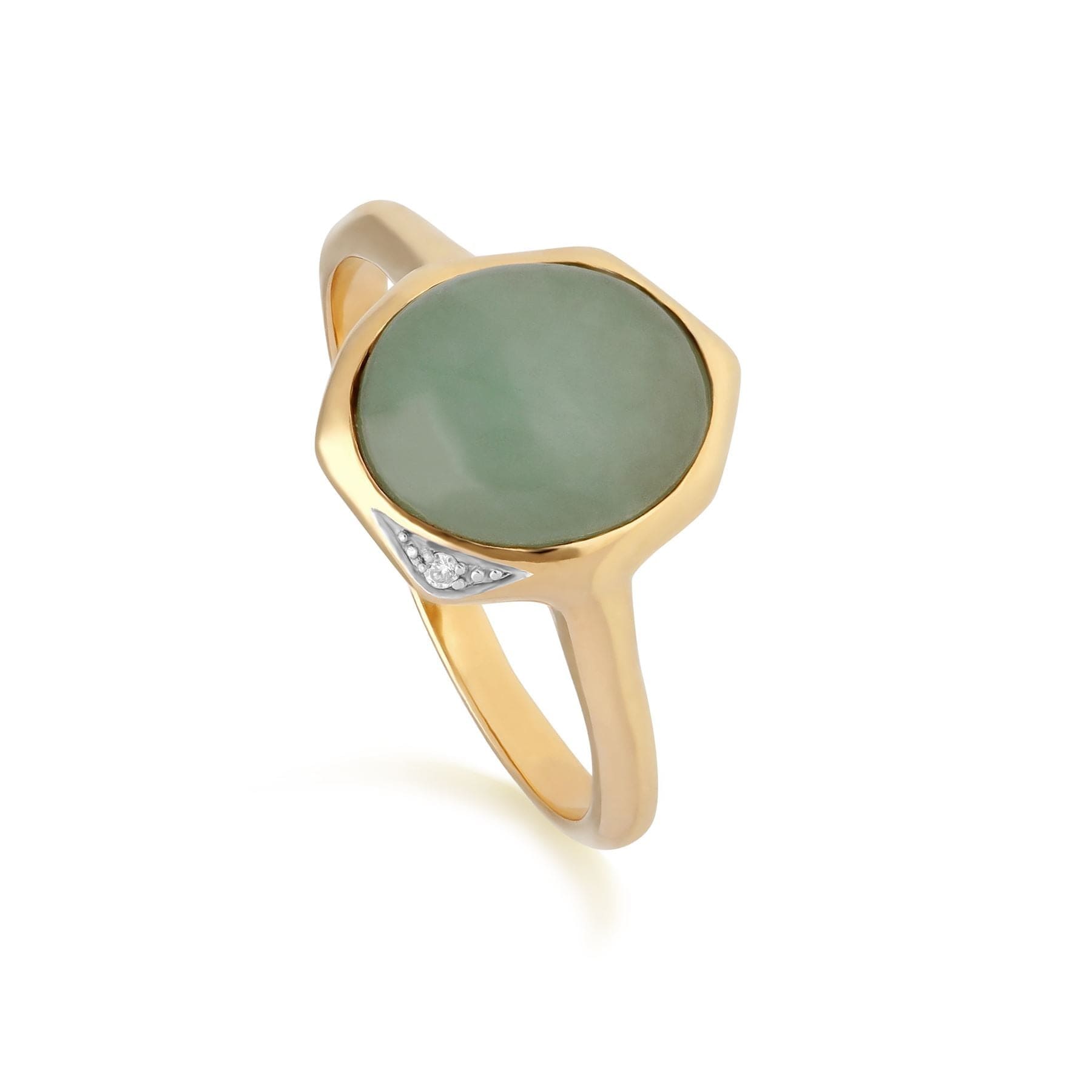 Abnormal Assortment Dyed Inexperienced Jade & Diamond Ring in Gold Plated Sterling Silver