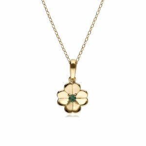 Gardenia Emerald Clover Pendant Necklace In 9ct Yellow Gold