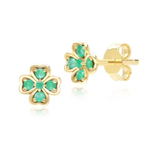 Gardenia Spherical Emerald Clover Stud Earrings in 9ct Yellow Gold