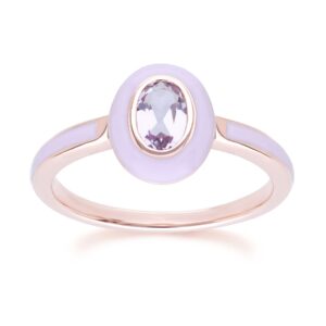 Siberian Waltz Violet Enamel & Pink Amethyst Ring In 18ct Rose Gold Plated Sterling Silver