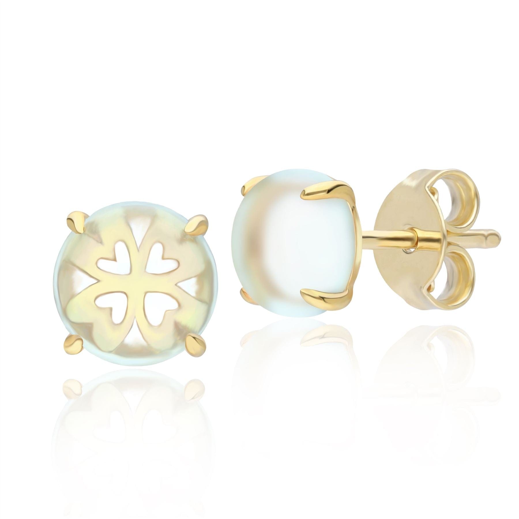 Gardenia Green Mint Quartz Cabochon Stud Earrings in Gold Plated Sterling Silver