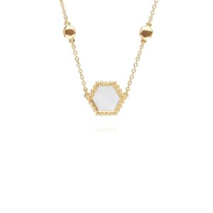 Mother of Pearl Flat Slice Hex Necklace in Gold Plated Silver