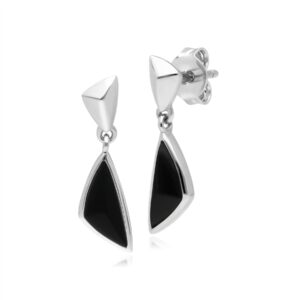 Micro Statement Black Onyx Drop Earrings in Sterling Silver