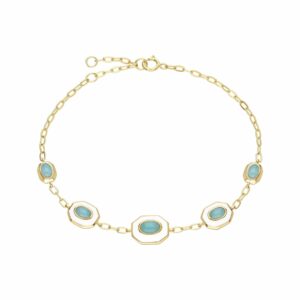 Siberian Waltz White Enamel & Amazonite Bracelet In Gold Plated Sterling Silver