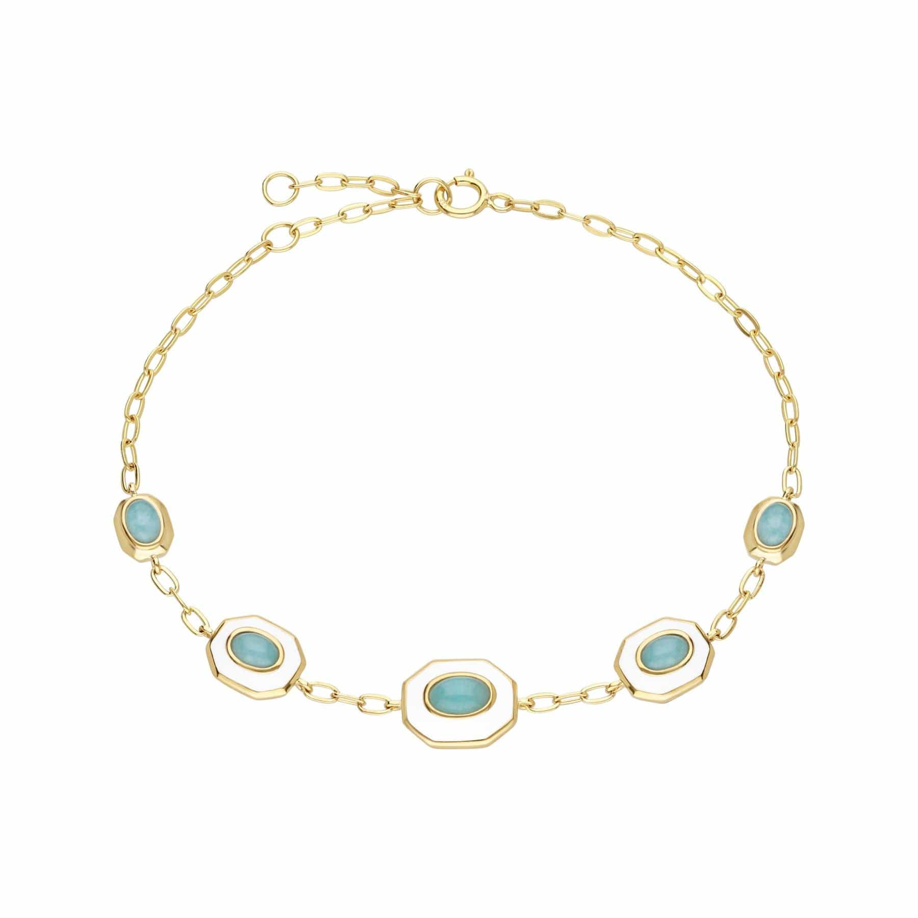 Siberian Waltz White Enamel & Amazonite Bracelet In Gold Plated Sterling Silver