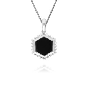 Black Onyx Slice Pendant Necklace in 925 Sterling Silver