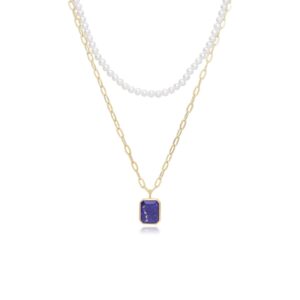 ECFEW™ Unifier Layered Lapis Lazuli & Pearl Necklace in Gold Plated Sterling Silver