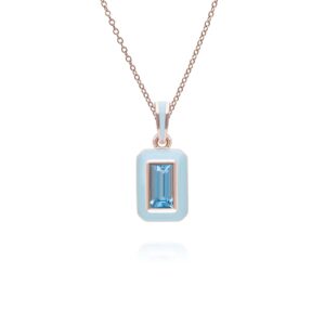 Siberian Waltz Blue Enamel & Swiss Blue Topaz Pendant In 18ct Rose Gold Plated Sterling Silver