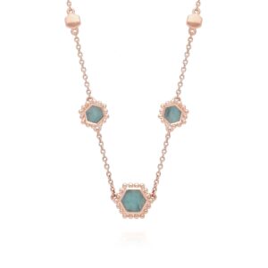 Amazonite Flat Slice Hex Chain Necklace in Rose Gold Plated Silver