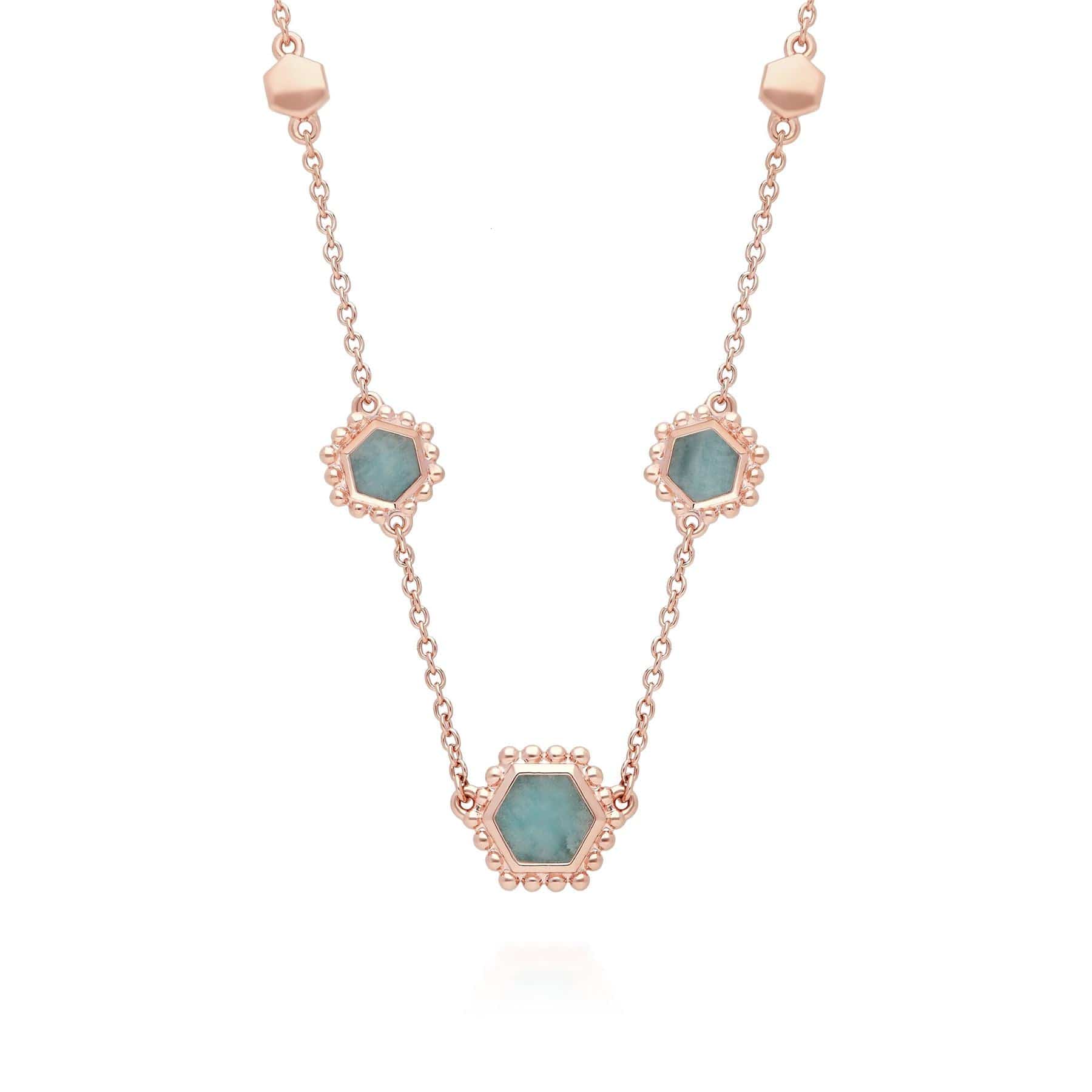 Amazonite Flat Slice Hex Chain Necklace in Rose Gold Plated Silver