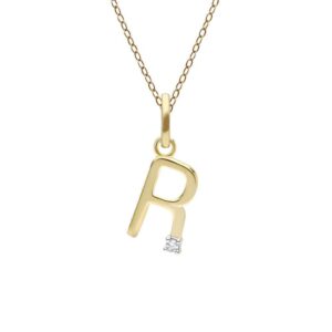 Initial Diamond Letter Necklace In 9ct Yellow Gold