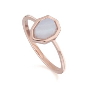 Irregular B Gem Blue Lace Agate Ring in Rose Gold Plated Silver