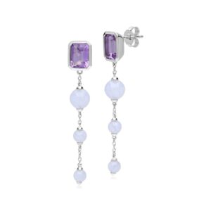 ECFEW™ Unifier Amethyst & Blue Lace Agate Dangle Drop Earrings In Sterling Silver